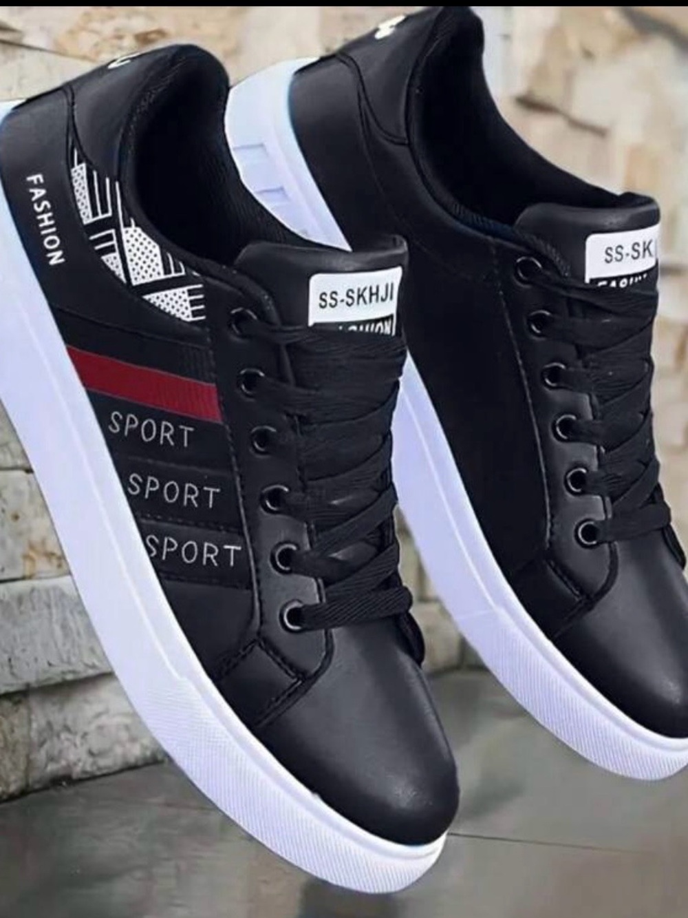 Men's Black Sport Lace-Up Sneakers with White Sole